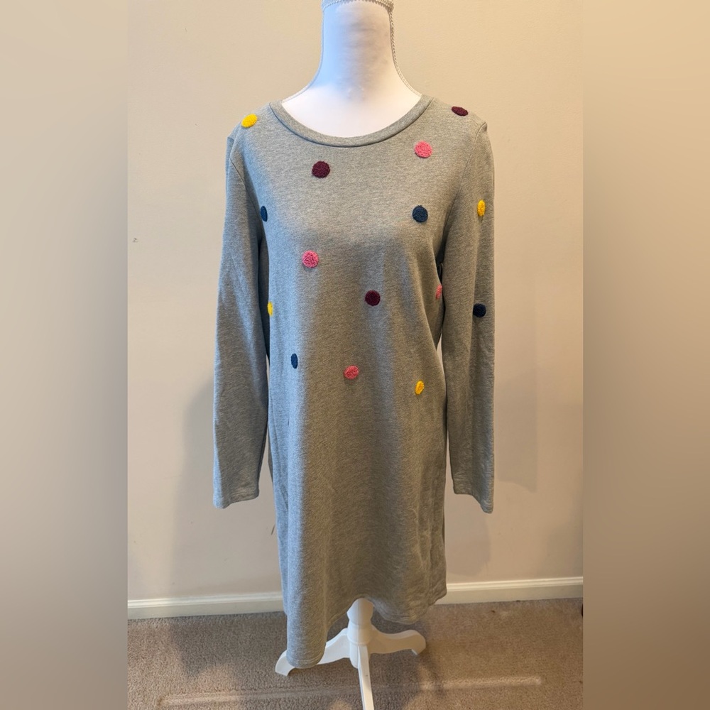 Boden Gray Casual Sweatshirt Dress with Polka Dots Top Size 8